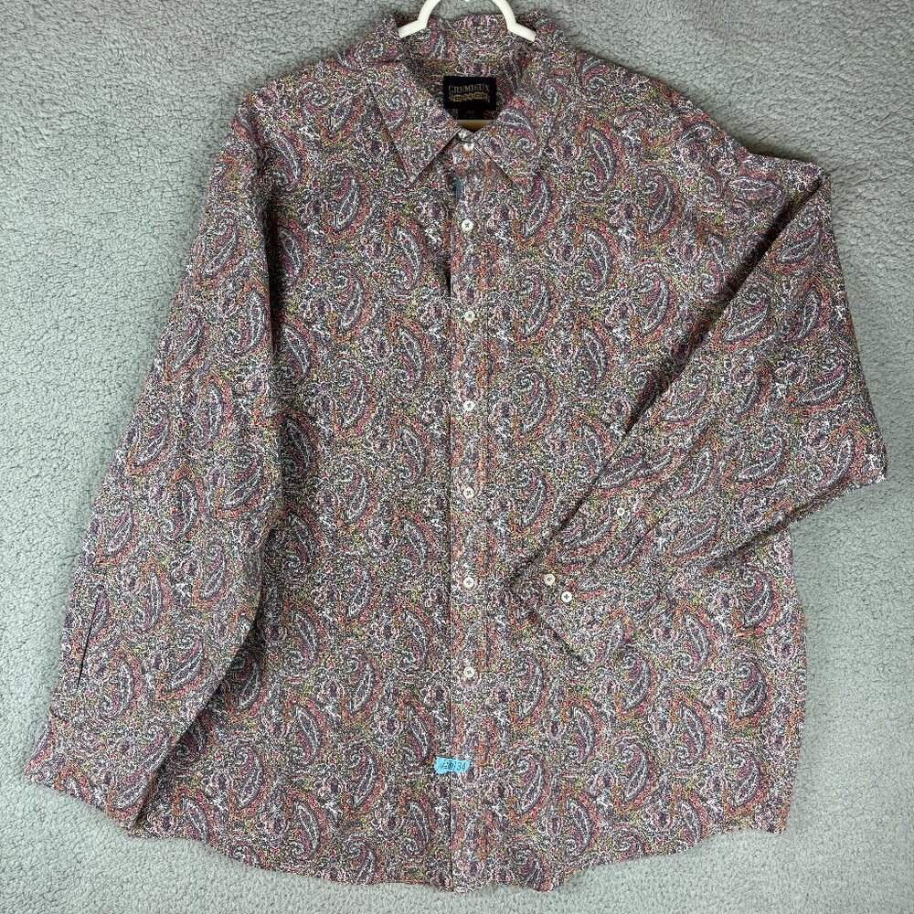 Cremieux Premium Denim Paisley Button Down Shirt Mens 3XB Stretch Long Sleeve